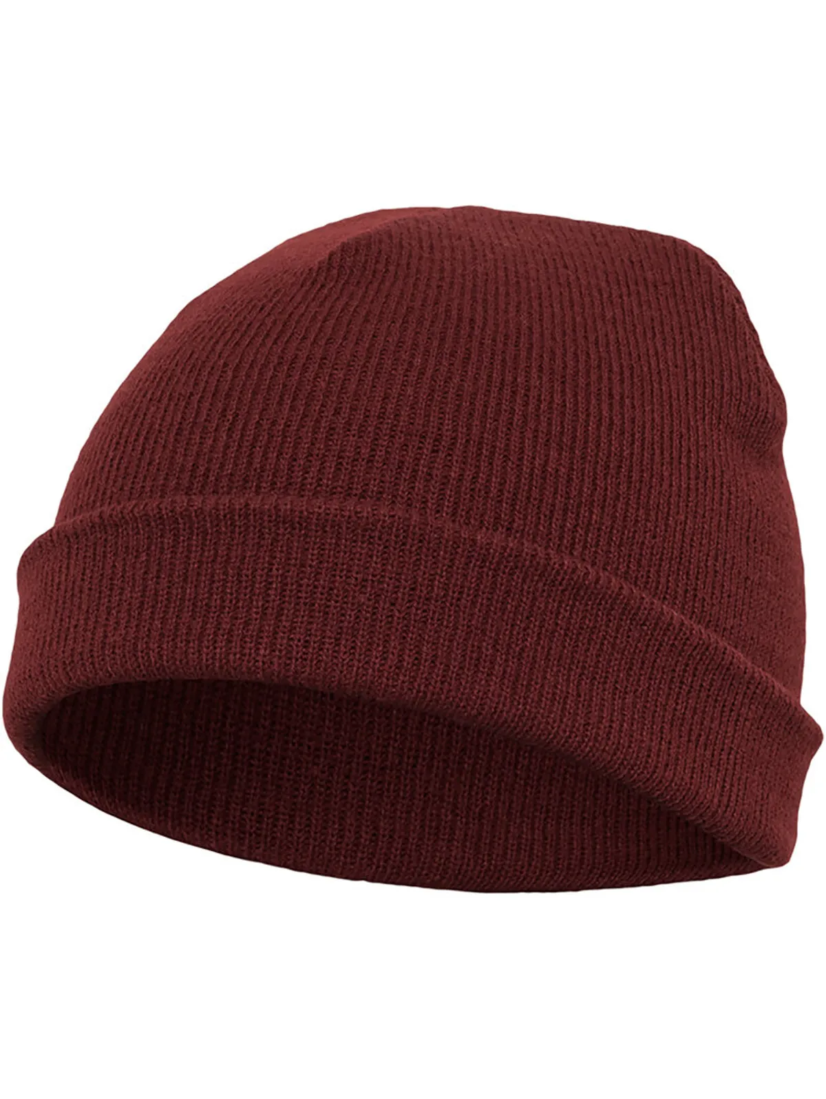 Yupoong Heavyweight Beanie Short Maroon – kort sotarmössa i vinröd ribbstickad design från Yupoong.