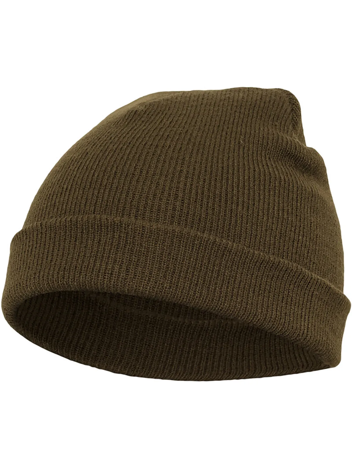 Yupoong Heavyweight Beanie Short Olive – kort sotarmössa i olivgrön ribbstickad design från Yupoong.